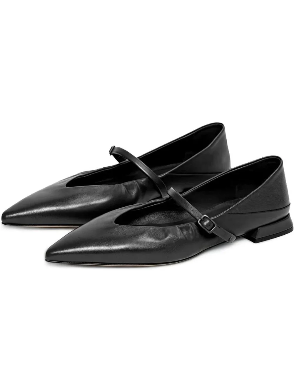 Women's Black Mary Jane Pointed Toe Ballet Flats Foldable Office Dress Shoes